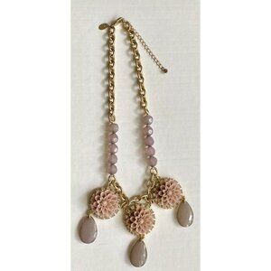 Lia Sophia Necklace Exotic Bloom Statement Bib Gold Tone Pink Taupe Floral